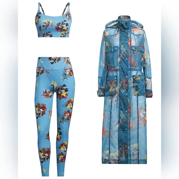 NWT Adidas x Ivy Park Cover Up, Tights, & Bra | Crystal AOP/Shock Cyan, XS - Picture 7 of 8